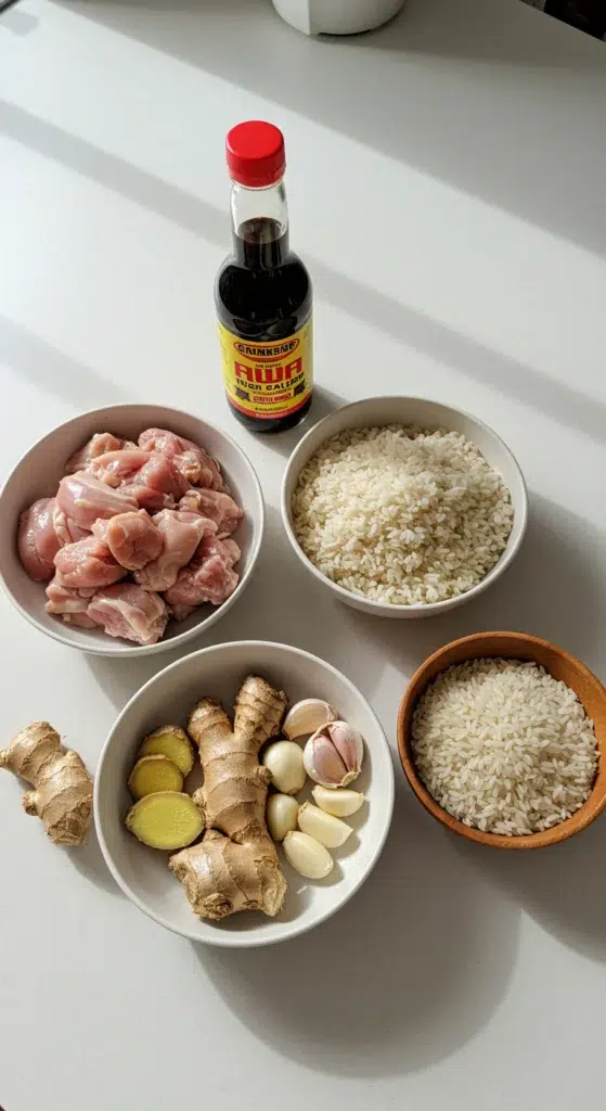 Ingredients for Arroz Caldo recipe