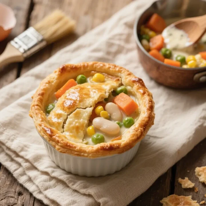 Puff Pastry Vegetable Pot Pie in skillet fresh from oven