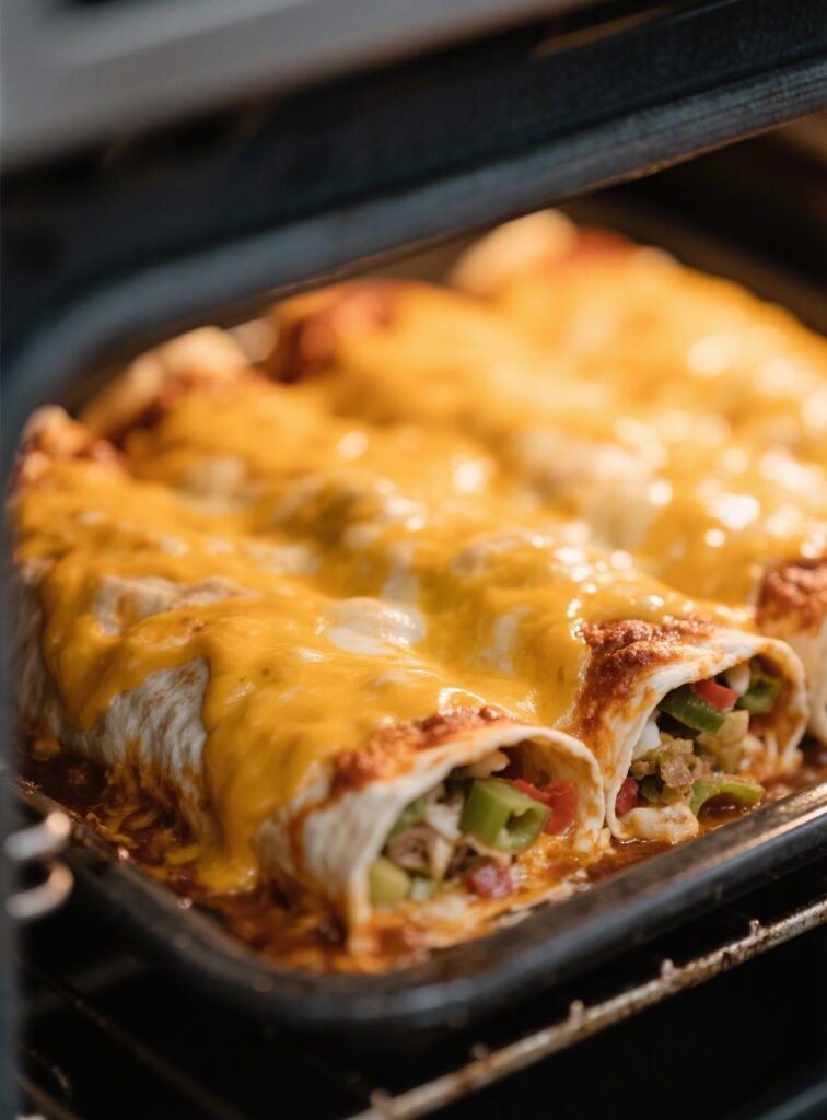 Black bean enchiladas baking in oven