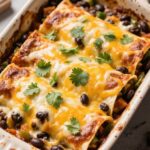 Baked veggie black bean enchiladas with cheese and cilantro