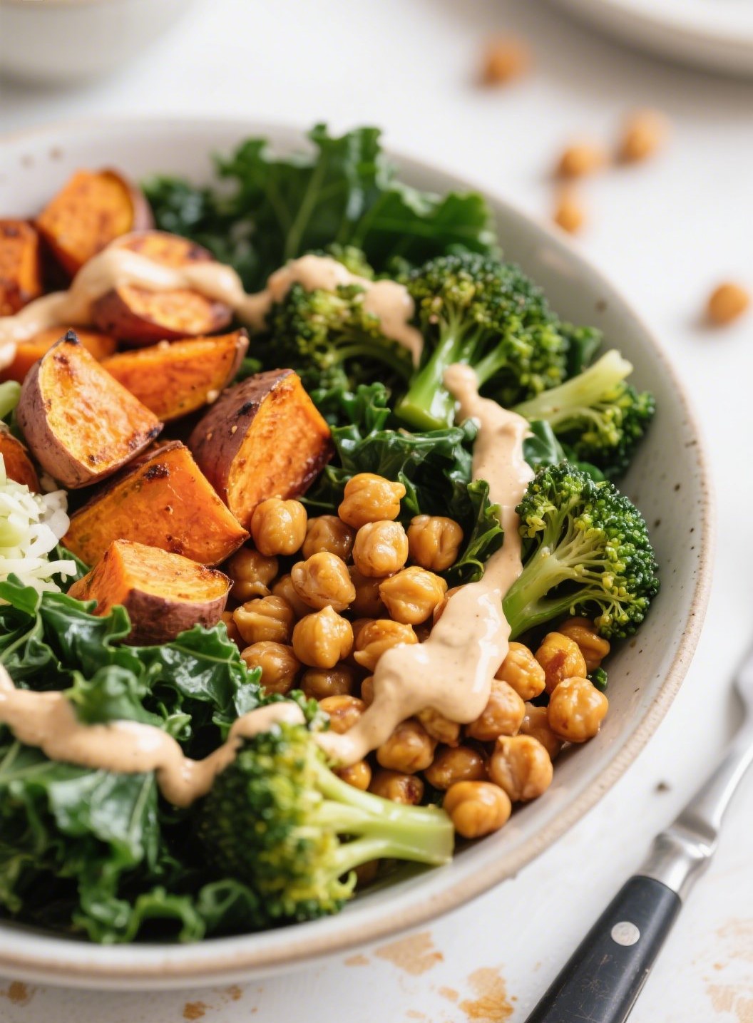 Sweet Potato Chickpea Buddha Bowl with tahini