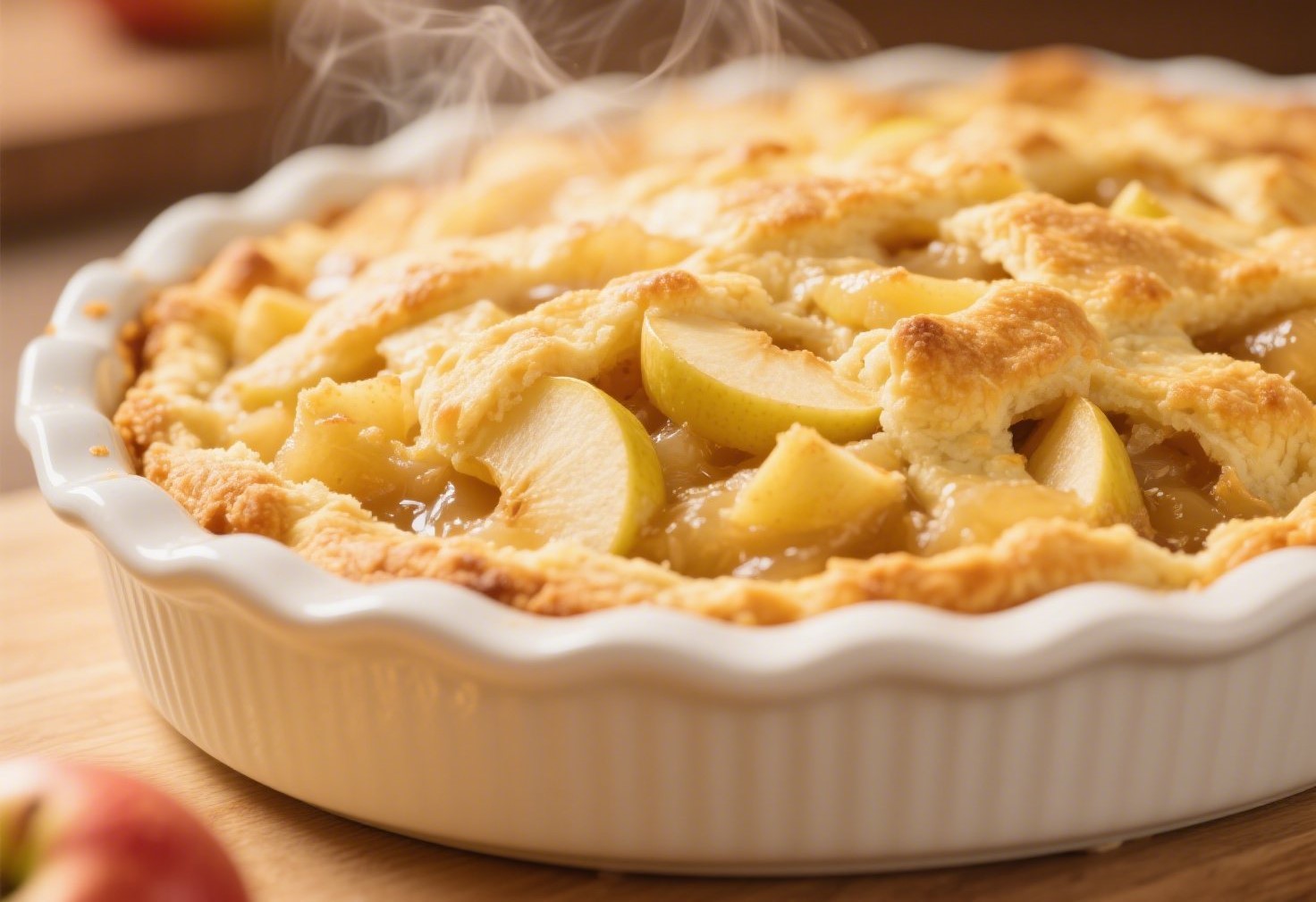 Close-up of warm apple dump cake fresh from oven