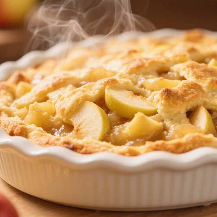 Close-up of warm apple dump cake fresh from oven