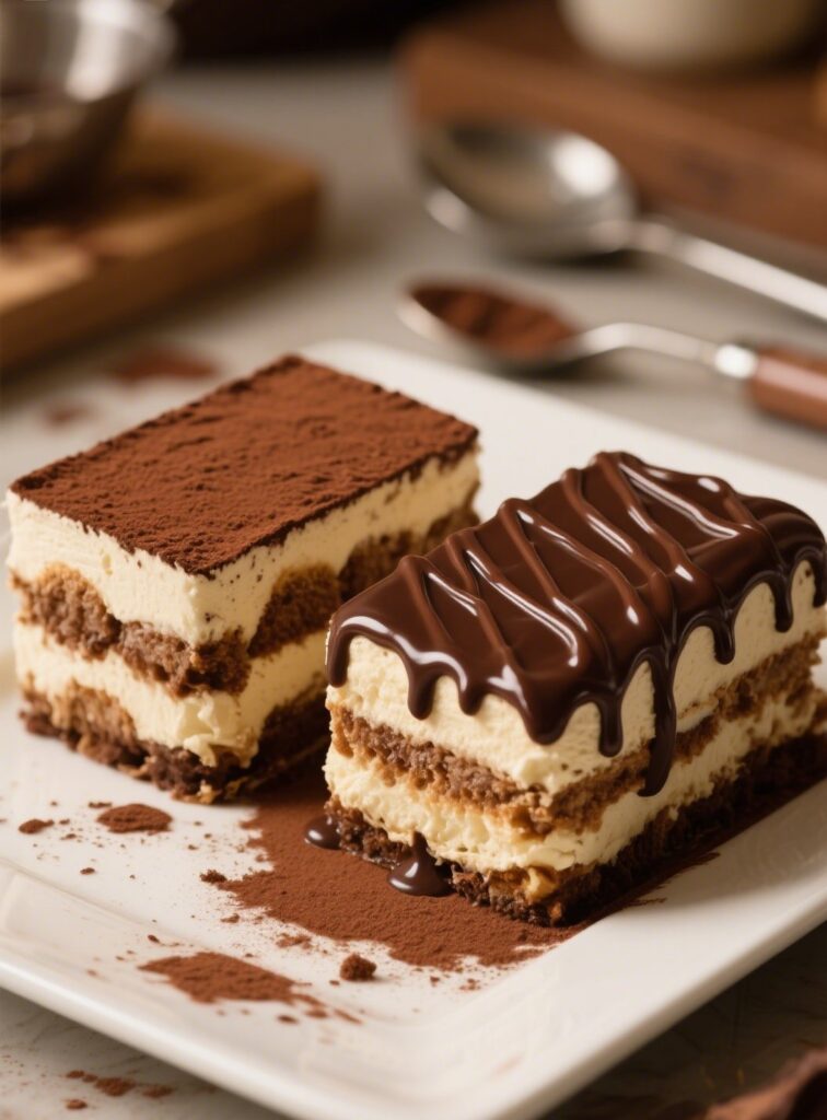two chocolate tiramisu styles side by side