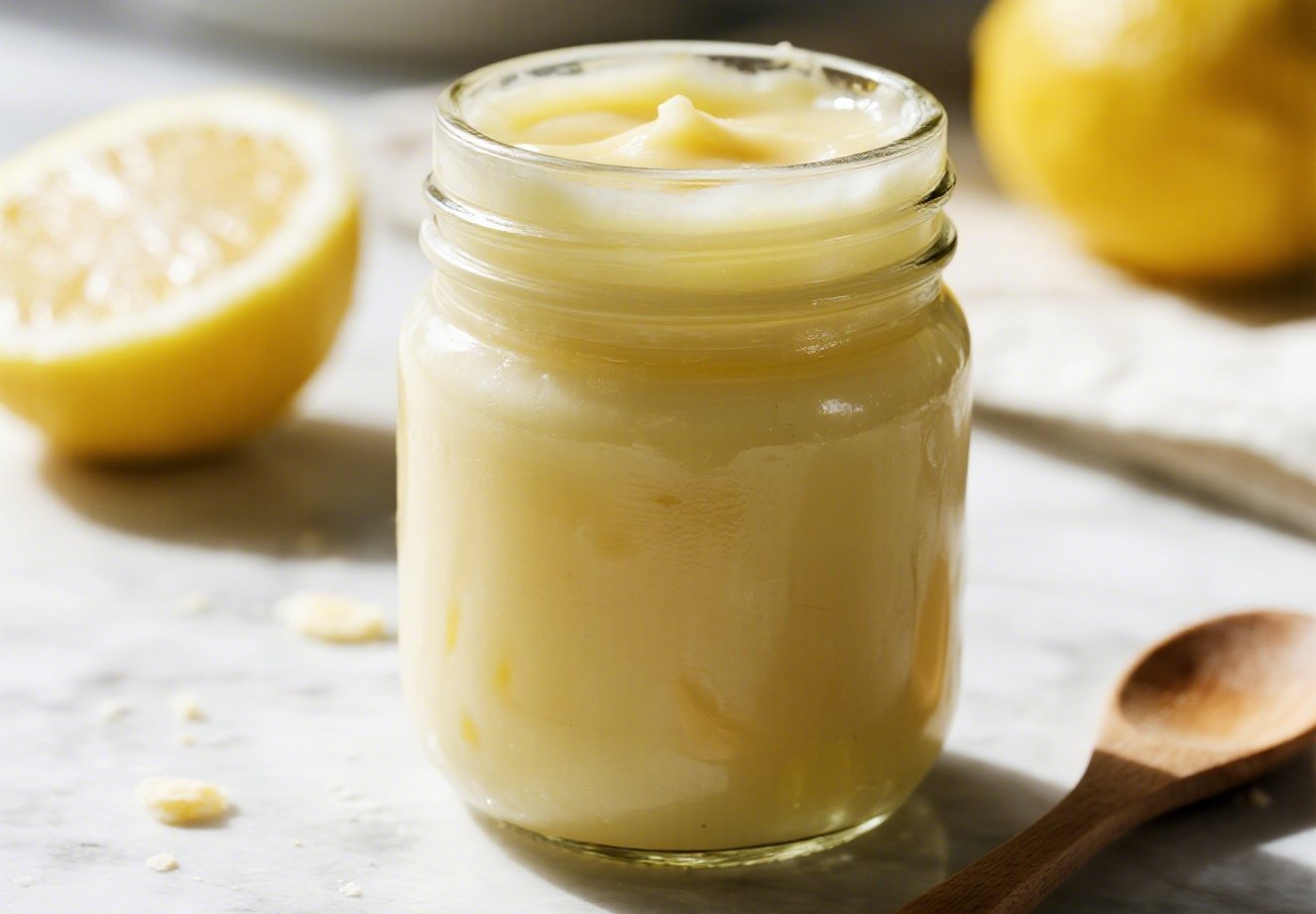 Homemade Italian Lemon Spread Delight in mason jar with lemon and spoon