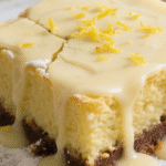 Freshly baked lemon brownies with glaze