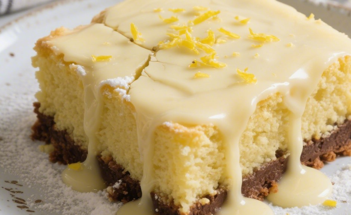 Freshly baked lemon brownies with glaze