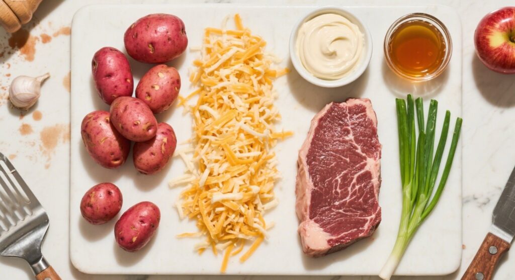 Ingredients for loaded potato salad recipe